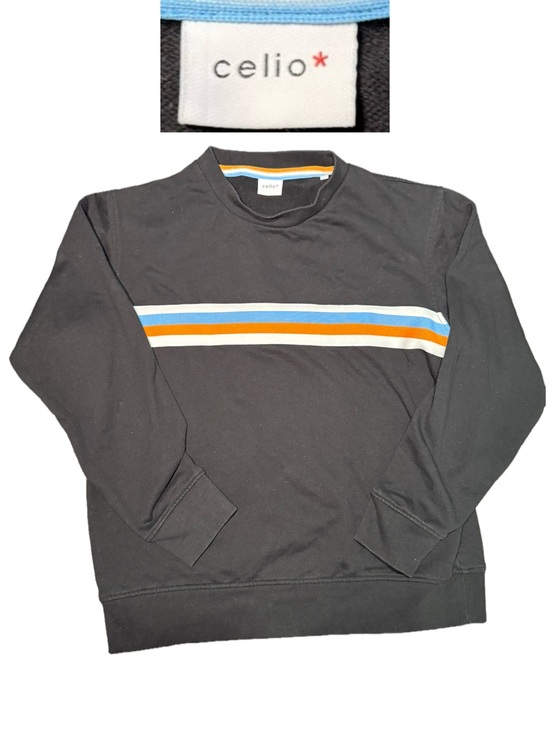 Celio Other - Celio* Black Crewneck Sweater with Blue, Orange and White Chest Stripes